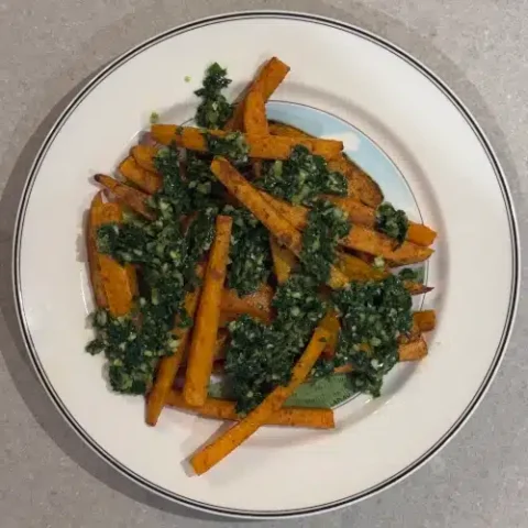 Chimichurri-Loaded Sweet Potato Fries