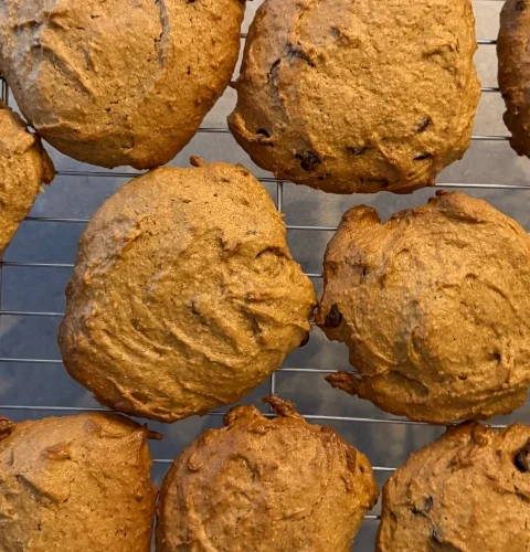 Gluten-free crispy chewy cookies with dark chocolate and hazelnuts